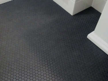 Steve Carbin Bathroom Floor, Small Black Penny Tile  
